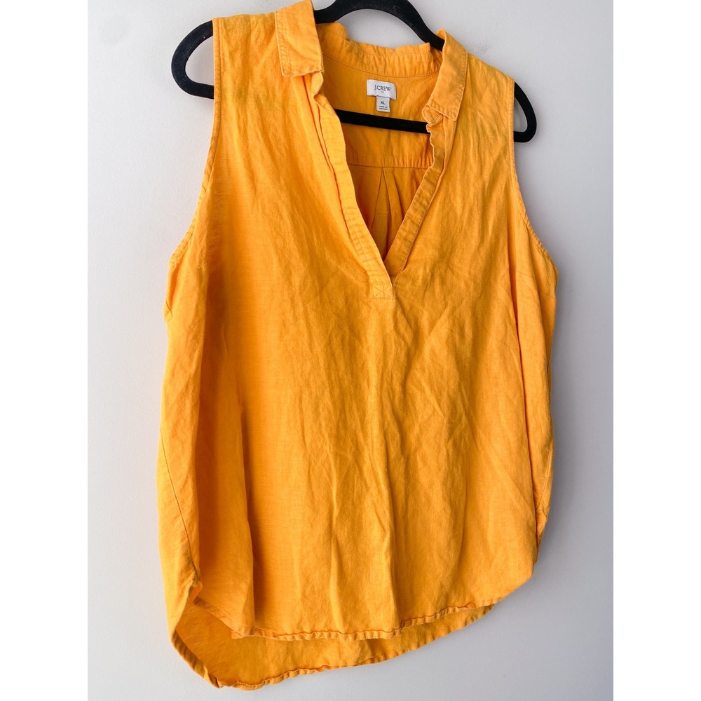J Crew Women Linen Cotton Sleeveless Popover Top XL Orange Coastal Preppy Bright - Picture 3 of 10